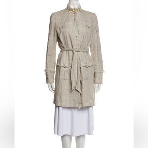 Royal Underground Beaded Linen Trench Coat with Belted Pleated Jacket sz M